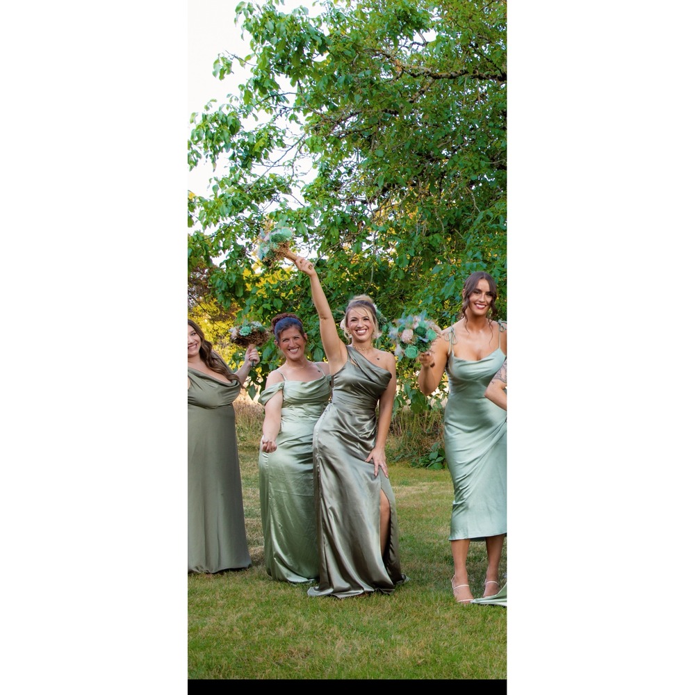 Eucalyptus David’s Bridal Satin Bridesmaids Dress